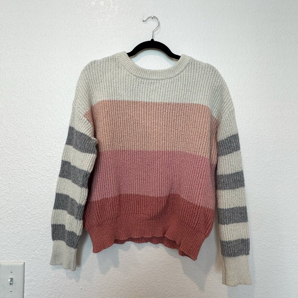 Who What Wear Striped Pink and Grey Ombre Knitted Sweater Size L